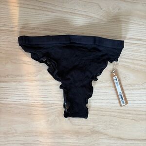 NWT Skims Knit Lace Cheeky Brief Panties Underwear Black Onyx Size Medium
